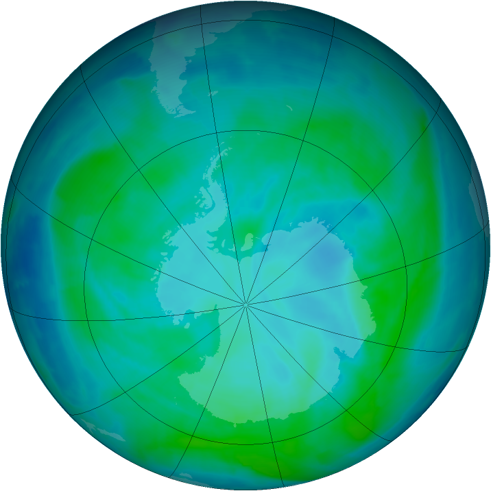 Antarctic ozone map for 12 January 2009